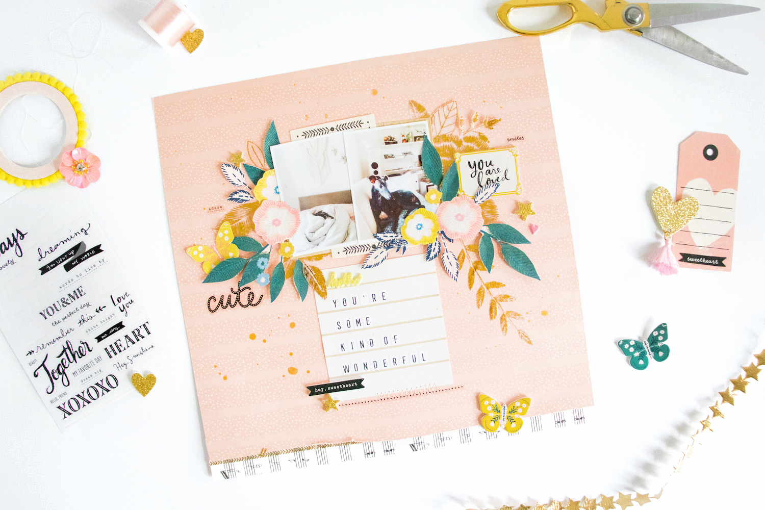How to Make DIY Scrapbooking Layouts Friends Pretty Layered Flowers Maggie Holmes Design