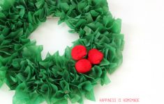 Paper Wreath Craft Kids Christmas Tissue Paper Wreath With Pom Pom Embellishments paper wreath craft|getfuncraft.com