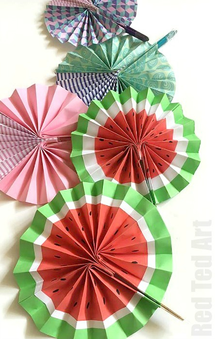 Pretty Craft Paper Diy Paper Fan Melon Fans Red Ted Art